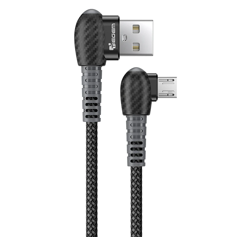 TIEGEM Micro USB кабель 2A кабель для быстрой зарядки и синхронизации данных для samsung Galaxy C5 1 м 2 м huawei Xiaomi 90 градусов кабели для мобильных телефонов - Цвет: Черный