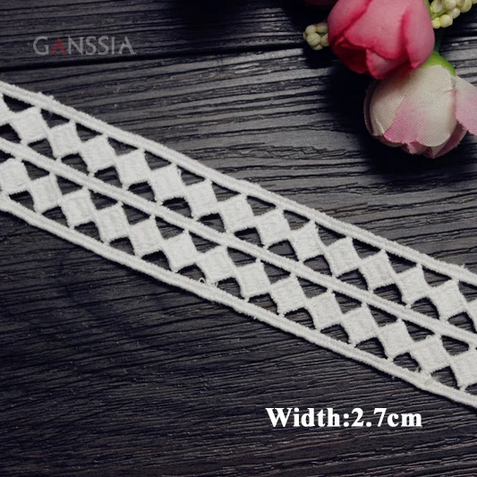 

1yrd/lot Width:2.7cm Classic rhombus design cotton lace trims Water soluble ivory color lace Garment accessories(ss-6988)