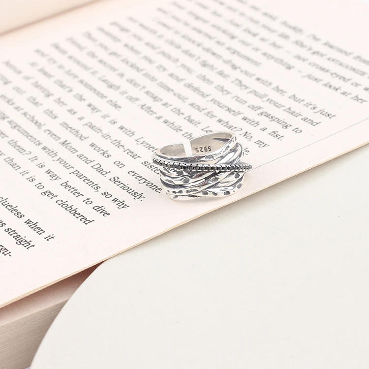 Ретро Винтаж стерлингового серебра 925 Большие геометрические кольца для Женское Обручальное украшение регулируемые перстни