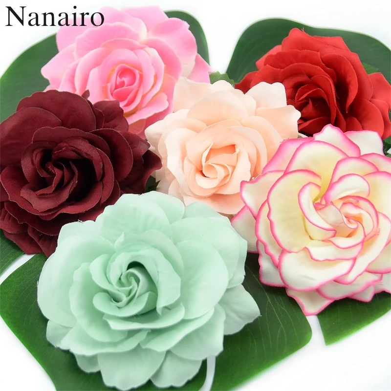 

3pcs 10 cm Large Artificial Rose Silk Flower Heads For Wedding Decoration DIY Wreath Gift Box Scrapbooking Craft Fake Flowers