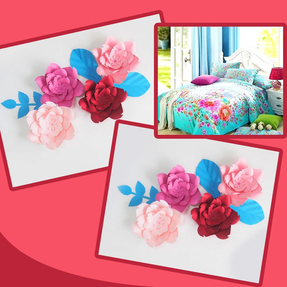 Fondo de flores de papel gigante para decoración, telón de fondo de flores  artificiales, ideal para fiestas de boda, guardería, rosa y roja, DIY, 4  Uds. + 3 hojas|Flores artificiales y secas| - AliExpress