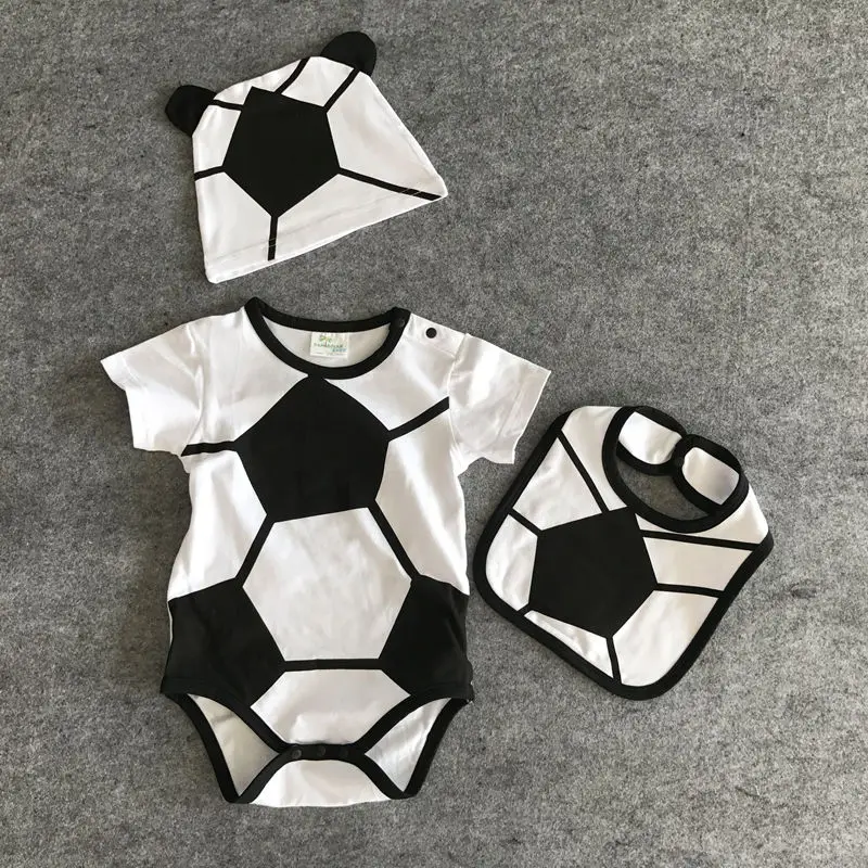 

Baby Clothes Sets Hat + Romper + Bib Baby Boys Girls Romper Summer 0-12 Months Cotton Jersey Striped Football Clothing