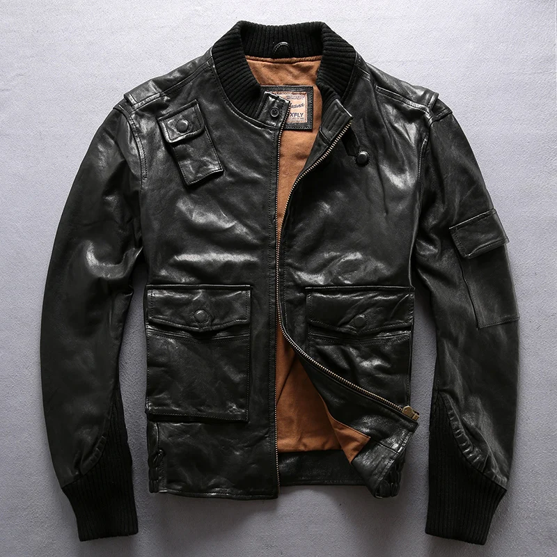 Мужские брендовые Куртки из натуральной кожи, винтажная мотоциклетная Байкерская черная куртка для мужчин, высокое качество, Весенняя мягкая куртка из бычьей кожи