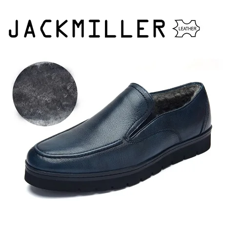Jackmiller/брендовая зимняя обувь; Мужские модельные туфли из коровьей кожи с шерстяной подкладкой; теплые деловые мужские туфли на толстой подошве темно-синего цвета - Цвет: NAVY