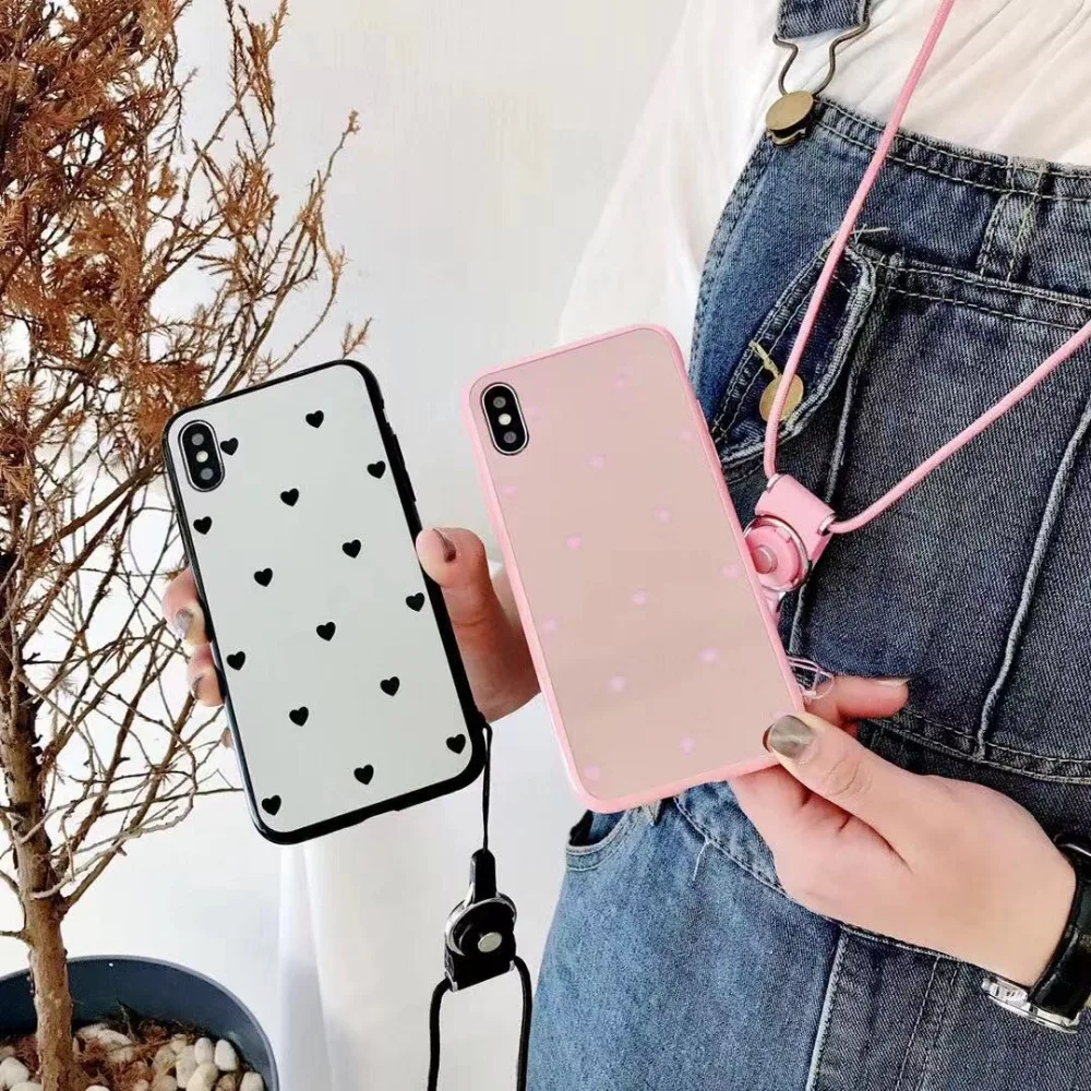 Zxtrby зеркало для макияжа чехол iPhone XR XS XSM X 6 S 7 8 плюс Любовь Сердце глянцевый