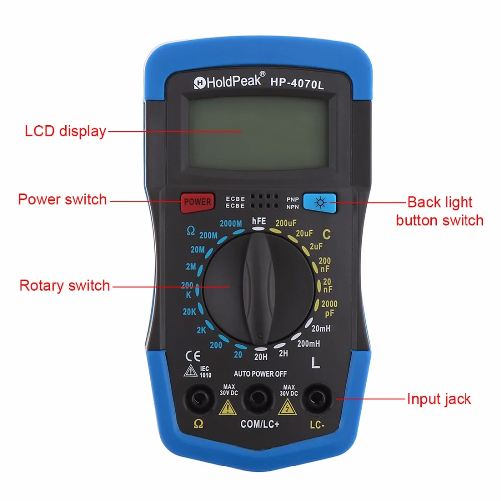 HoldPeak HP-4070L Capacitance Multimeter Digital  Inductance LCD Meter hFE Test With Backlight Inductance LCR Meter Repair Tool