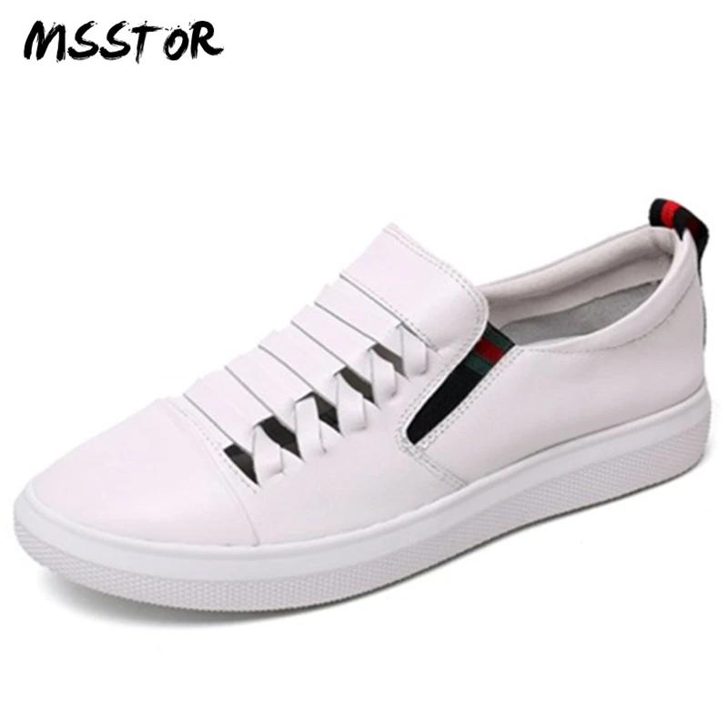 

MSSTOR Hollow Round Toe Woman Shoes 2018 Spring Autumn Genuine Leather Fashion Casual Flats Shoes Women Mixed Colors White Shoes