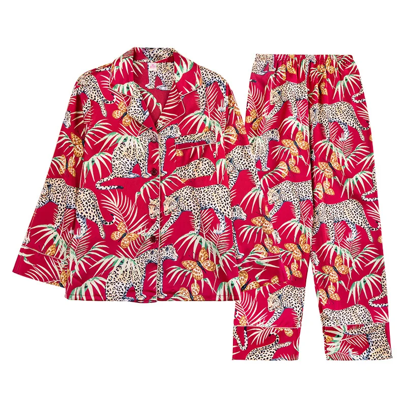 Топ класс принт Леопардовый Атлас шелковые пижамы наборы пара пижамы летняя Пижама для влюбленных Ночной костюм для мужчин и женщин Повседневная Домашняя одежда