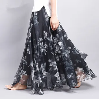 

Elegant Summer 2018 Women Long Skirt Chiffon Saia Beach Bohemian Maxi Skirts High Waist Tutu Floor-Length Saia Casual Saia Longa