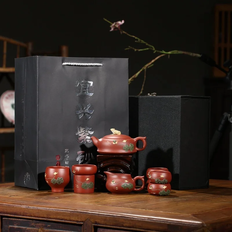 Yixing Рекомендуемая коробка вся ручная грязь zhu dahongpao Лотос пруд лунный чайник