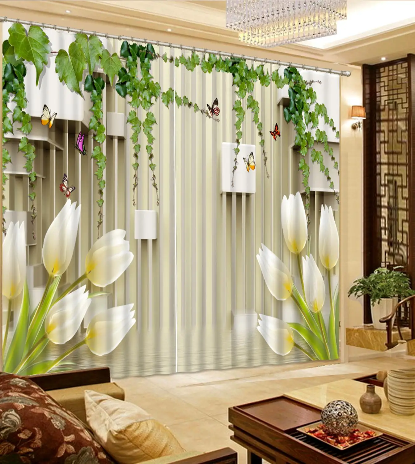 

white lily fower curtains 3D Window Curtain Dinosaur print Luxury Blackout For Living Room Decoration curtains