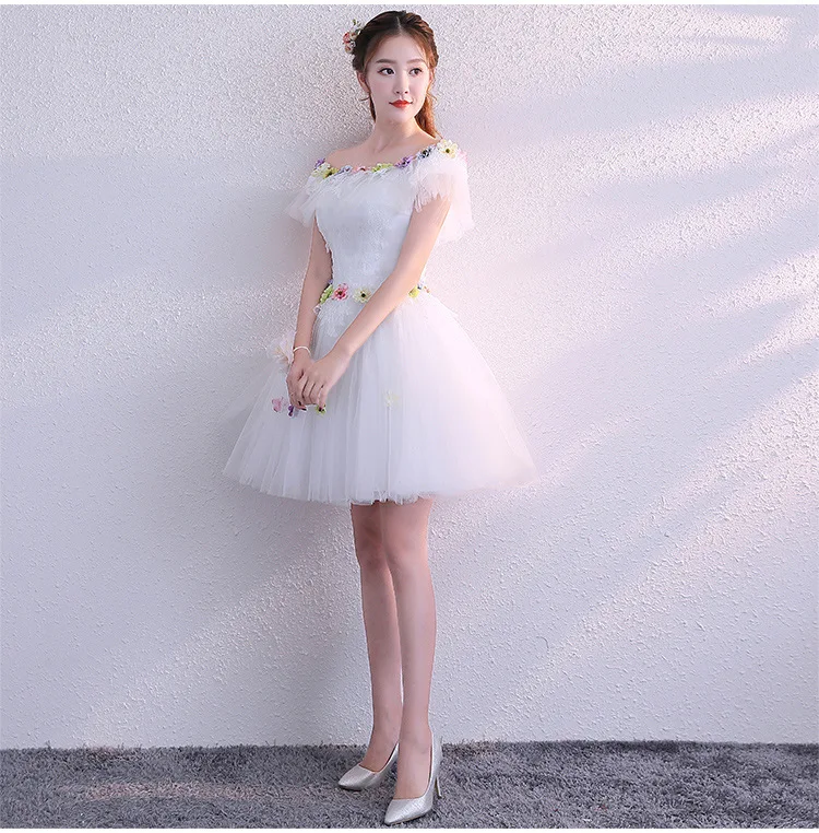 Белое мини-платье с открытыми плечами для вечеринок с коротким рукавом и кружевными цветами, женское вечернее платье Vestidos