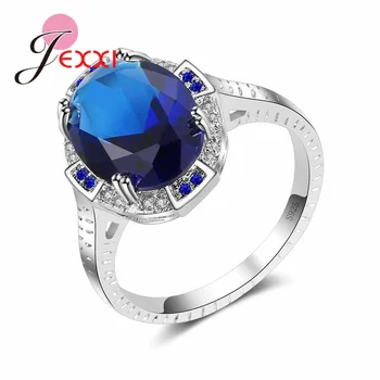 

Wedding Accessories Blue Stone Crystal Ring Oval Cut Vintage 925 Sterling Silver Jewelry Rings For Women Dress Party