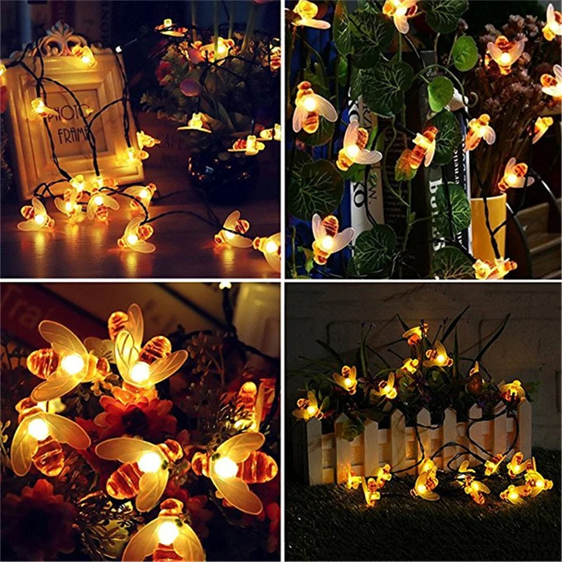 

New Cute Bee Shape Led Light String 5M Solar Power Fairy Lighting Waterproof Holiday Christmas Indoor/Outdoor Party Garden Lamp