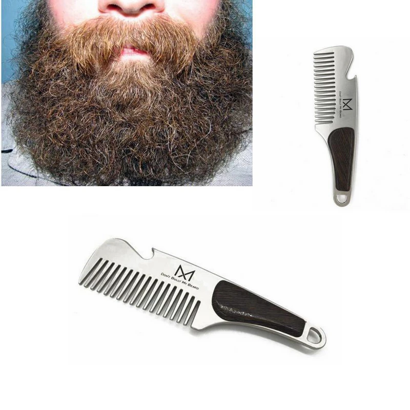 1pc Portable Male Beard Comb Stainless steel Men's Shaving Anti-static Pocket Mustache Brush 12.6X3.5cm