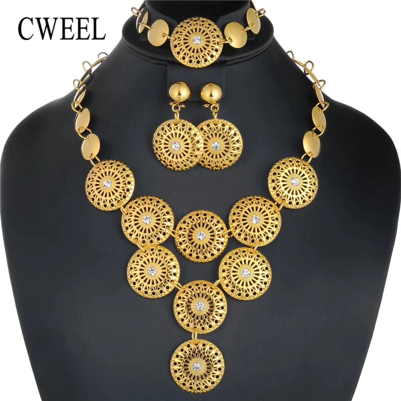 

CWEEL African Beads Jewelry Set For Women Jewelry Sets Wedding Bridal Imitation Crystal Dubai Ethiopian Jewellery Set