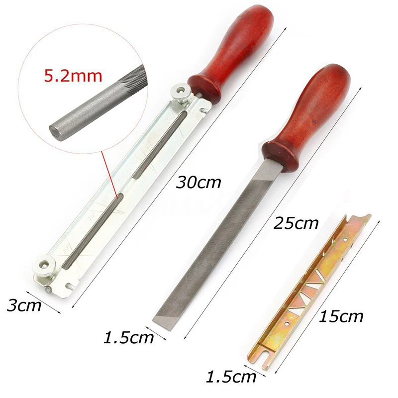 

5Pcs Chainsaw Sharpening Filing Kit 5.2mm File Set For Stih 3/8 in Pro Chain Hand Tools with Wooden Holder