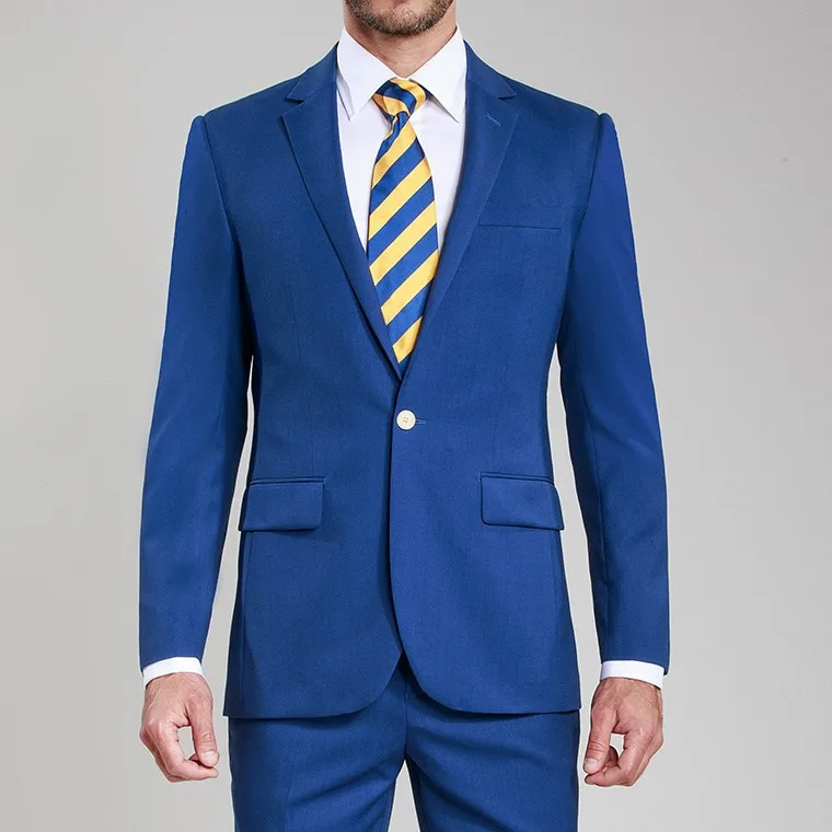2018 Custom Made Mens Tuxedos Grooms Men Suit Royal Blue Slim Fit Wedding Suits Black notch Lapel ( jacket+Pants+tie) | Мужская одежда
