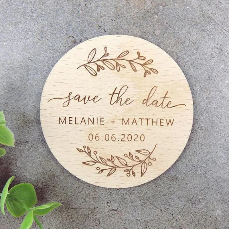

Guest gifts，Save The Date wooden magnets, Fridge Magnet Engraved Wedding Gift invitation