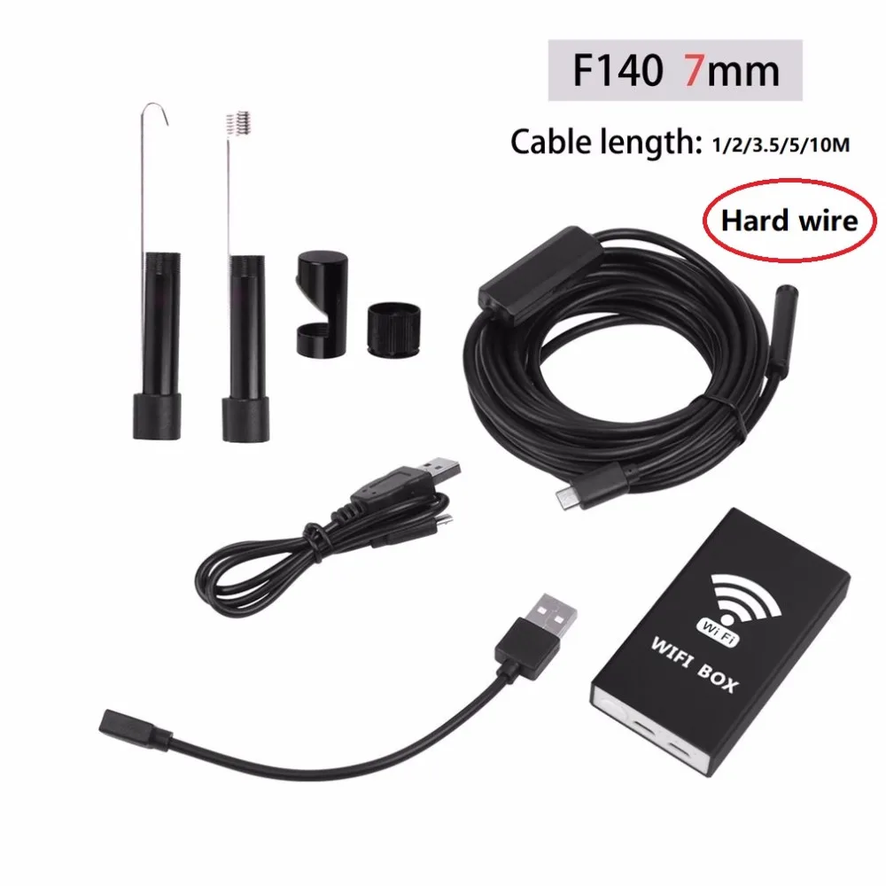 

7mm lens 1m 2m 3.5m 5m 10m HD Smart WIFI Endoscope Camera Hard Cable With Adjustable Light Button For Windows For Android & iOS