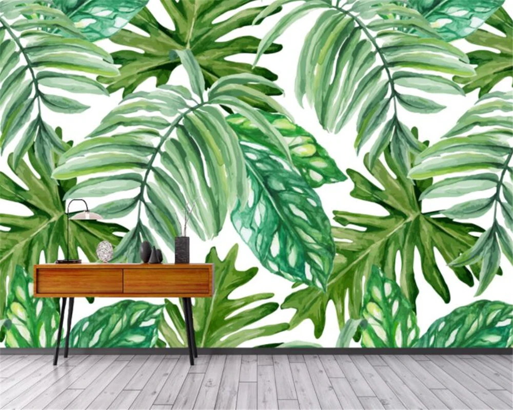 

Beibehang Custom 3d Wallpaper Mural European vintage hand-painted banana leaf plant living room backdrop 3d wallpaper behang