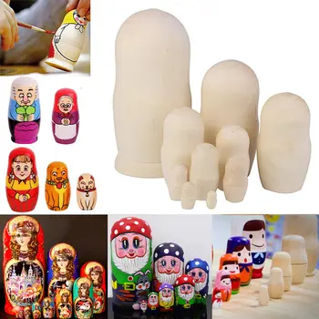 

10pcs Lovely Handmade DIY Blank Wooden Russia Nesting Dolls Gift Russian Nesting Wishing Dolls DIY Craft Matryoshka -17 NSV775