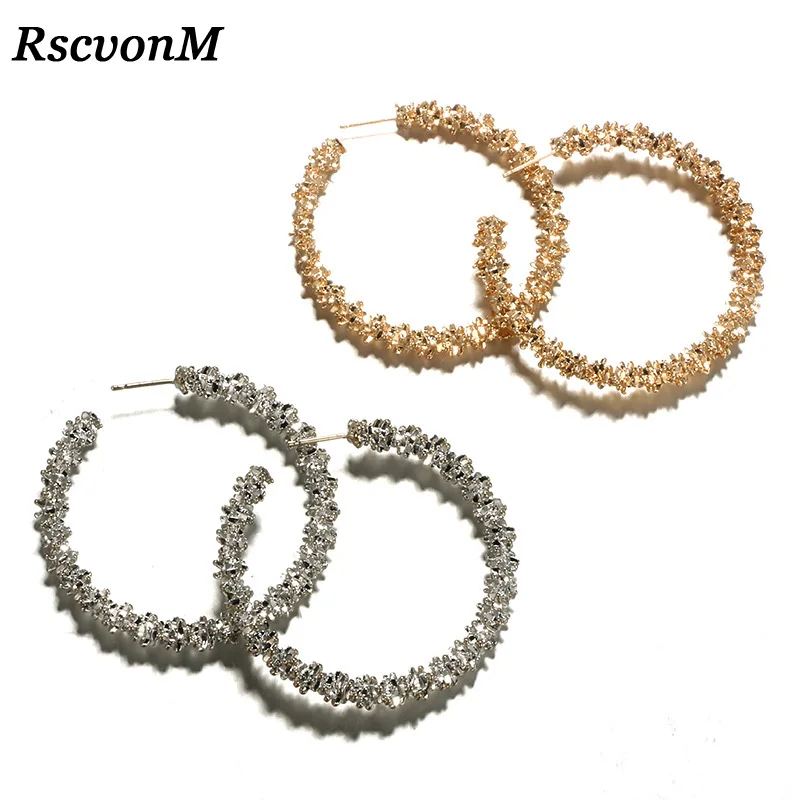 

RscvonM New Fashion 2018 Gold Silver Color Geometric Statement Hoop Earring Women Big Circle Round Pendientes Brincos Thorn Oorb