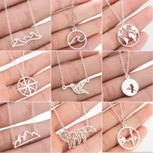 Smjel aço inoxidável animal montanha colares para mulheres jóias diárias moda mapa do mundo onda raposa colar ouro collier 2020