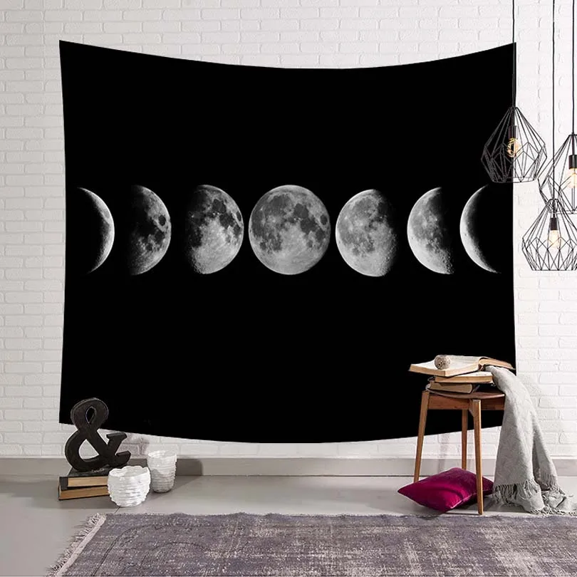 

Vintage Punk Gothic Moon Phrase Pattern Digital Printed Tapestry Elastic Fabric Visual Enjoyment Family Practical Tapestry
