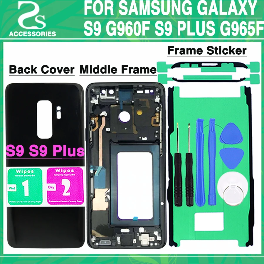 

For Samsung GALAXY S9 Plus G965f Battery Cover + Middle Frame Rear Housing Cover Bezel Replacement Repair Parts+Tools