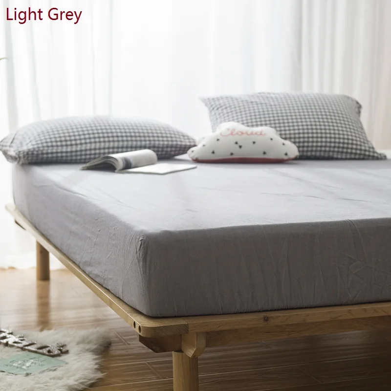 

Junwell 100% Washed Cotton Fitted sheet Solid Bed Sheet With Elastic Band Around Bottom for Mattress Protect Cover