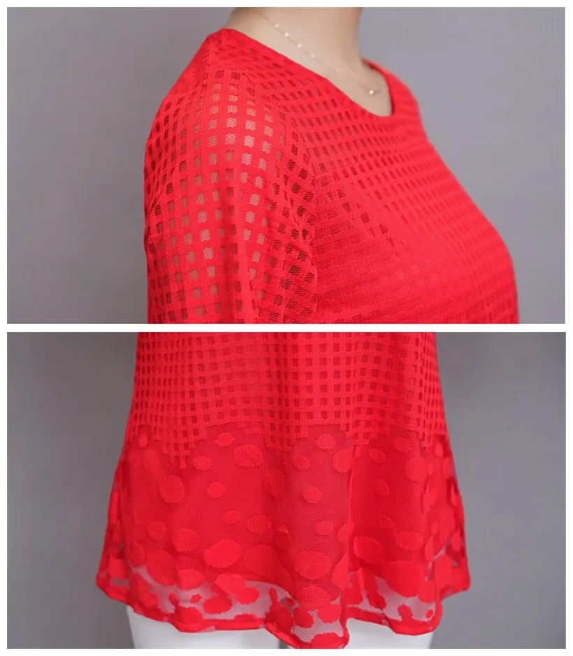 Plus Size 4XL 5XL 6XL Luxury Lace O Neck Women Blouse Shirt Noble Long Mesh sleeve Shirt Blouse Vintage tops Blusas Femininas (42)