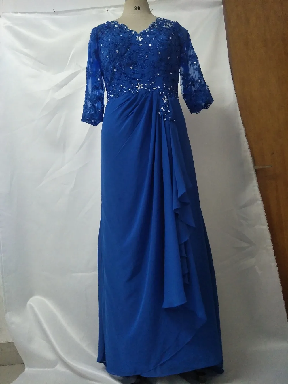 Blue Plus Size Mother Of The Bride/Groom Dresses with Sleeve Appliques ...