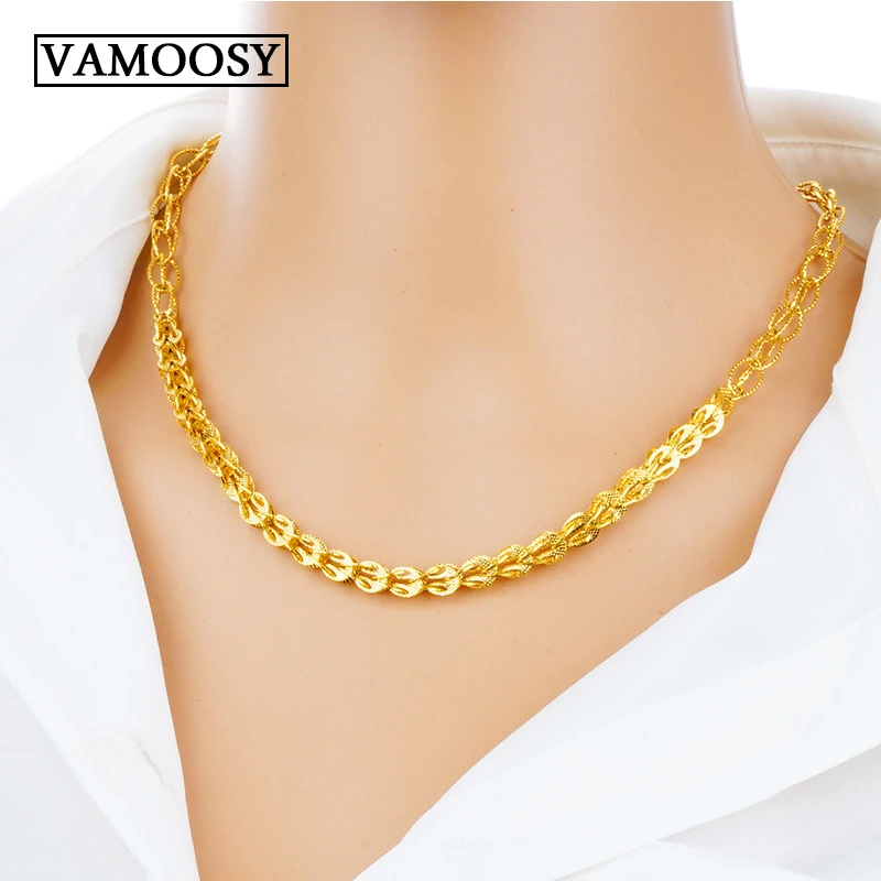Male 24k Pure Gold Jewelry Necklace for Men Cuban Link Chain Choker