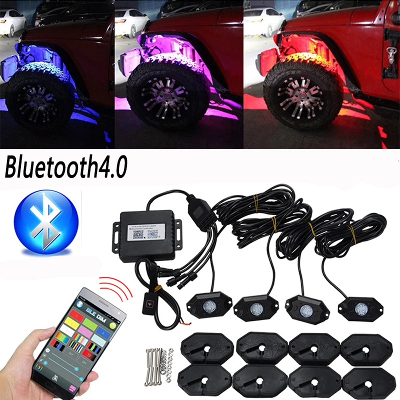 Ysy Rgb Led Rock Light Kits Bluetooth Remote Control Lights For Off