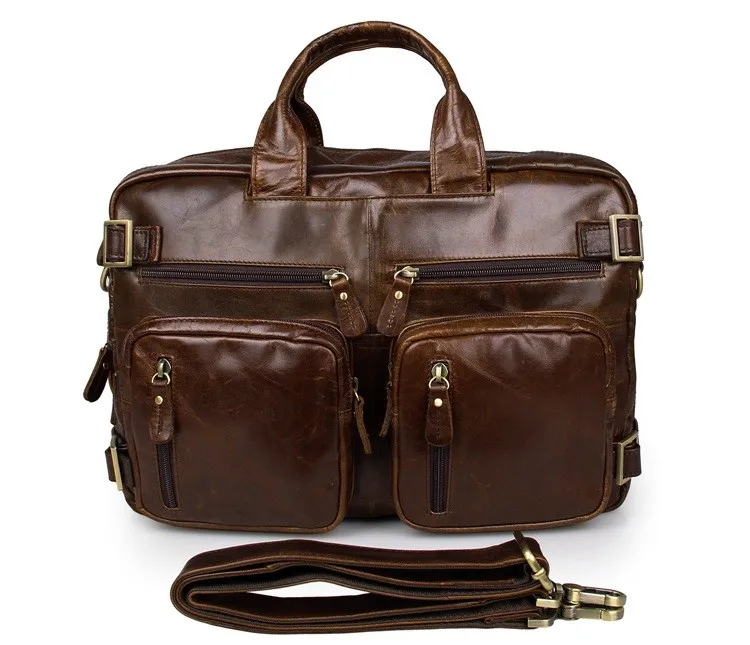 Высокое качество коричневый натуральная кожа мужчины многофункциональный портфель сумка для ноутбука# 7026C