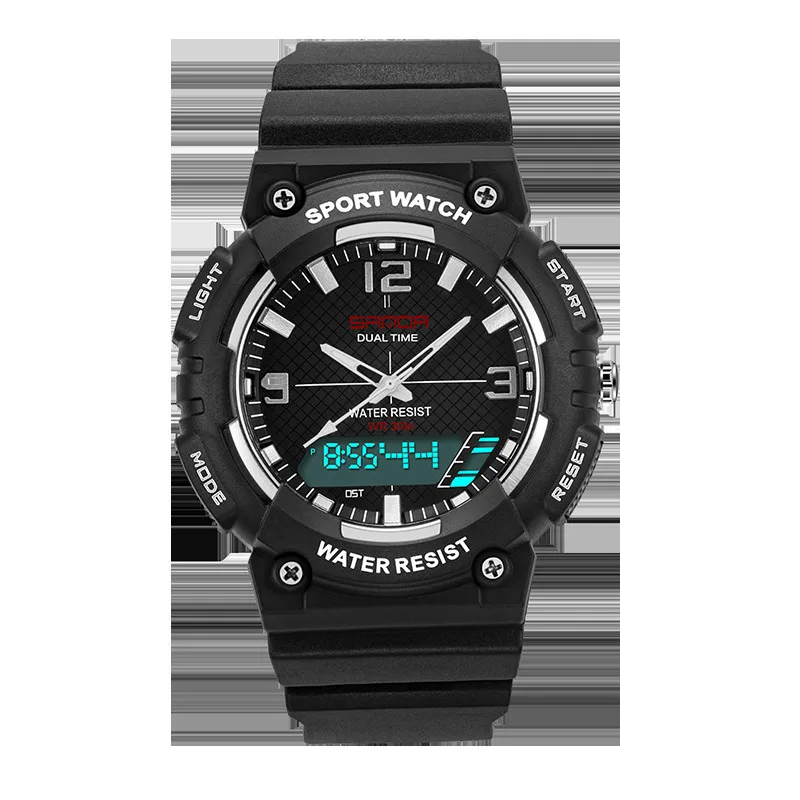 SANDA Shock мужские спортивные 50 м водонепроницаемый светодиодный цифровые военные часы модные уличные Аналоговые кварцевые наручные часы новые часы - Цвет: SA734 black white