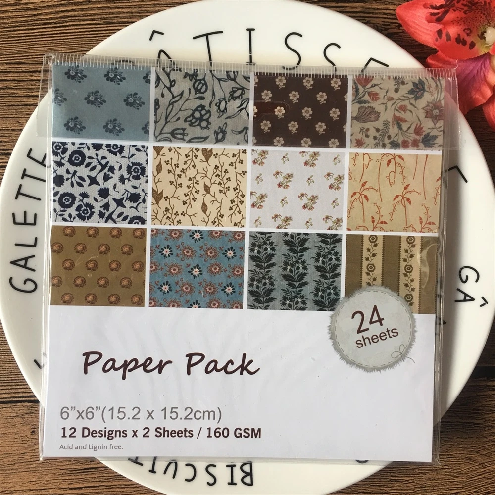 

24pcs/Pack 6*6inch Flowers Leaves Patterned Paper Pack for Scrapbooking DIY Happy Planner Card Making Journal Project