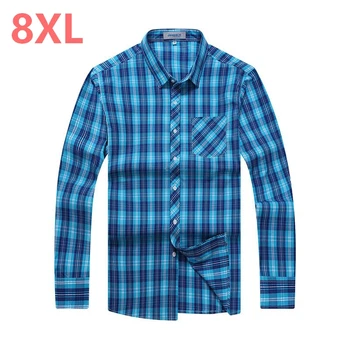 

10XL 8XL 6XL new 2018 autumn spring mens plaid casual shirts long sleeve cotton dress shirt men retro style camiseta masculina