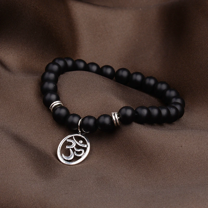 

DOUVEI 2018 Black Matte Beads Charm Bracelet Men With Silver&Copper Decoration Buddhism Rosary Bracelets For Women AB259