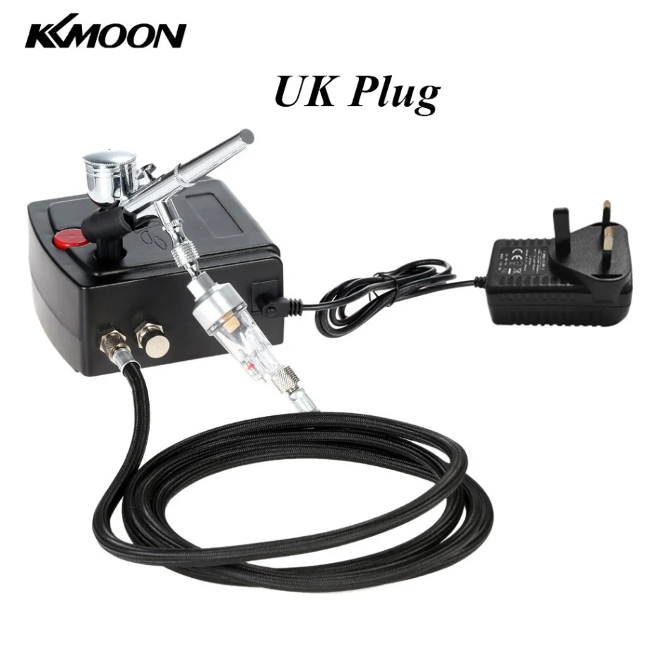 UK Plug Комплект компрессора для аэрографа двойного действия, Воздушная кисть для покраски, пистолет-распылитель, насадка пескоструйная для художественной модели автомобиля, комплект инструментов для маникюра - Цвет: UK Plug