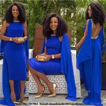 Charming Royal Blue Kaftan Chiffon Pants Suit Wedding Bride Mother Dress Hijab Dubai Beaded Tea-Length Groom Mother Bride Dress