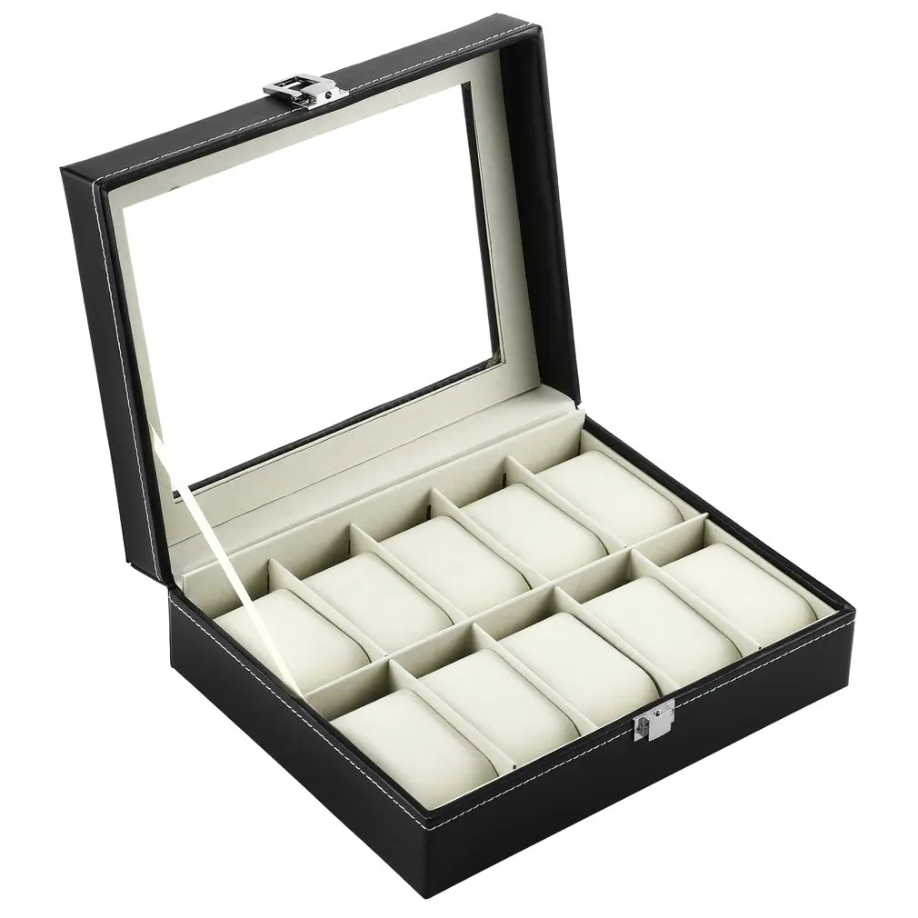 

Rectangle 10 Grids PU Leather Watch Box Jewelry Storage Organizer Watches Display Holder Casket Luxury Gifts