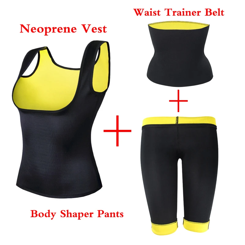 

(Vest+Belt+Pant) Neoprene Body Shaper Women's waist trainer Slimming Pants Vest Super Stretch Super Lose Weight control pant