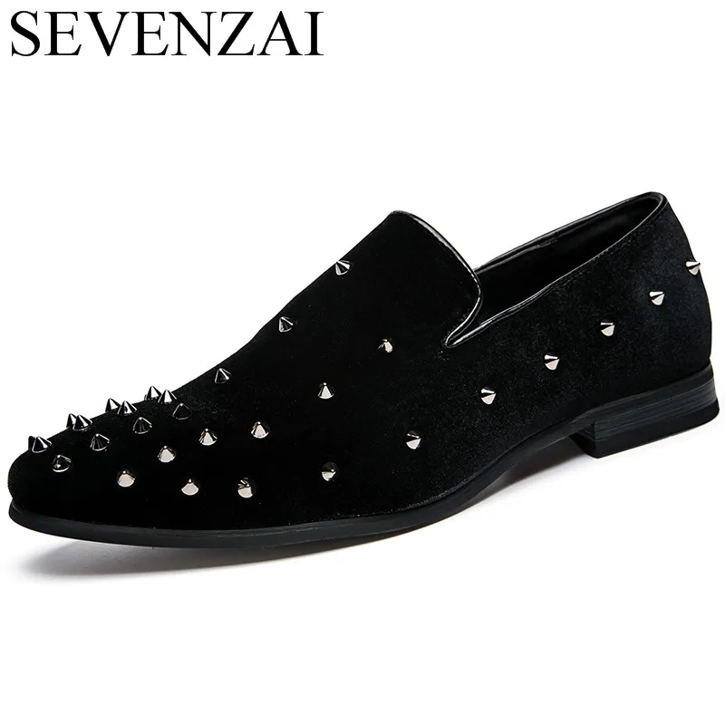 

men shoes luxury brand 2017 party slip on rivets dress leather shoes male cool studded footwear boy spiked ballet flats for men