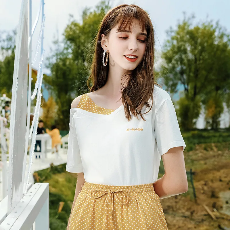 

Wasteheart Summer Fashion Women Tops Casual White T-shirts Shirt Off Shoulder Short Plus Size T Shirt Pink Cotton Sexy Tee Print