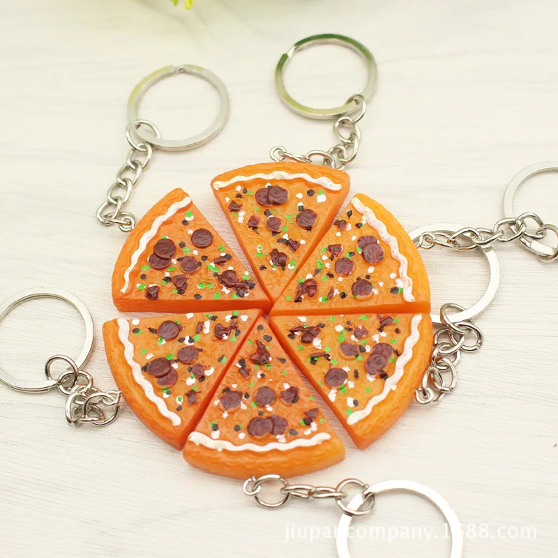 

100pcs/Lot Novelty Plastic Food Pizza Keychains Mini Pizza Shaped Keyrings Gifts