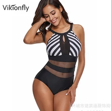 Vikionfly плюс размеры пикантные одна деталь сетки женский купальник Push Up Купальники большого размера ванный Комплект Одежда заплыва костюм для дам