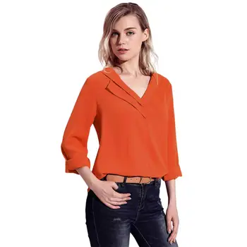 

Sexy V Neck Double Collar Long Sleeve Blouse Shirt for Women Kawaii Ladies Casual Loose Tops and Blouses Plus Size