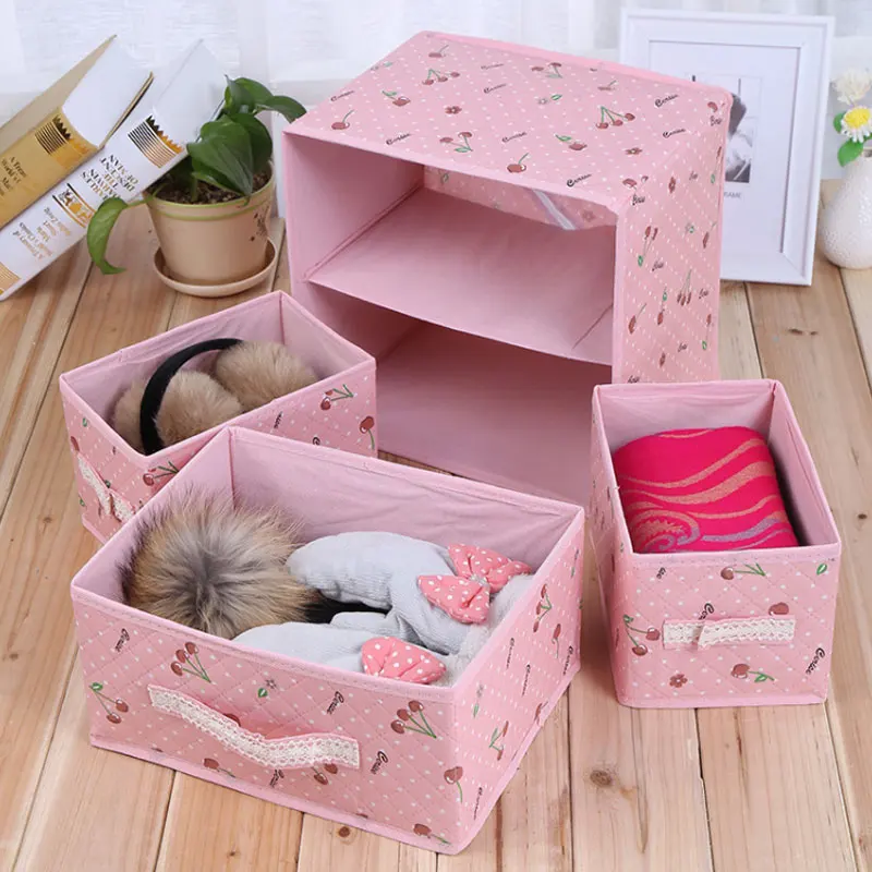 

Organizer Cherry Printing Waterproof 3 Drawer Desktop Storage Box For Underwear Socks Cosmetics Thicken Non-woven Storage Bins